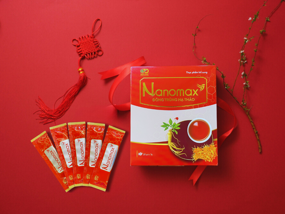 Trà hòa tan dạng cốm Nanomax  Đông trùng hạ thảo hỗ trợ đề kháng hộp 20 gói