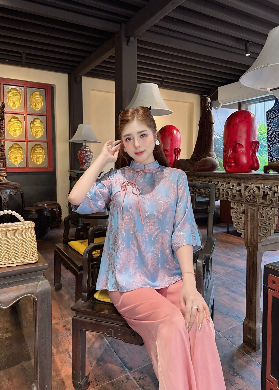 Bộ cổ tàu nơ Tằm chữ Thọ xinh sang