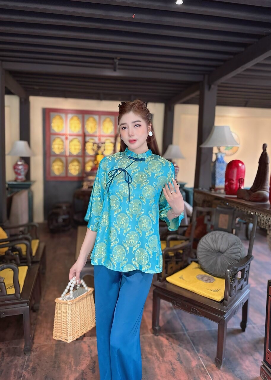 Bộ cổ tàu nơ Tằm chữ Thọ xinh sang