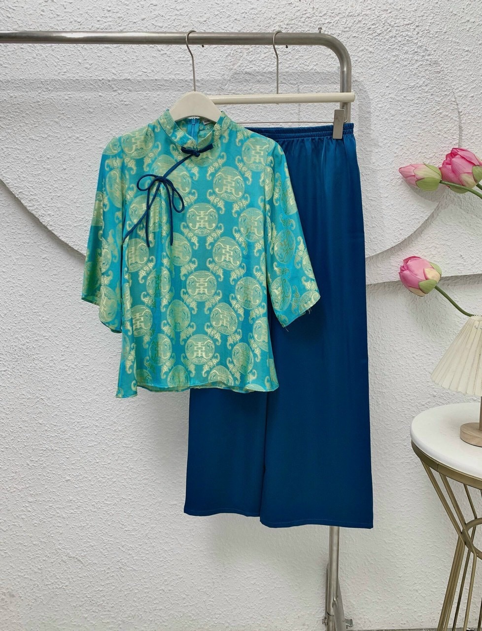 Bộ cổ tàu nơ Tằm chữ Thọ xinh sang