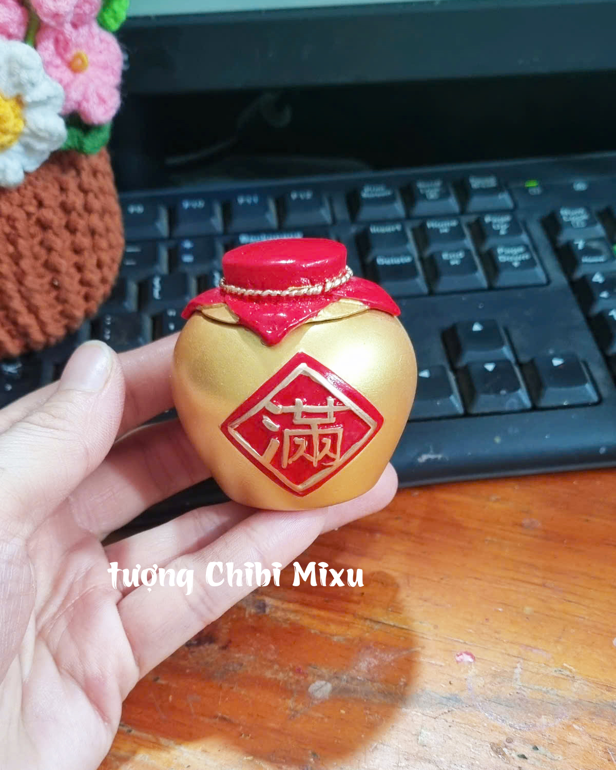 Chum vàng có nắp 5.5cm đầy đủ, sung túc, viên mãn, tài lộc đầy nhà